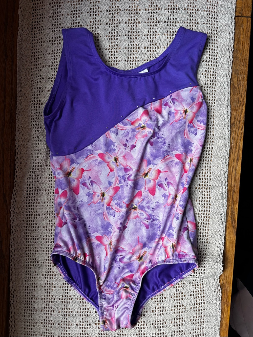 Girls' Purple Butterfly Print One-Piece Leotard